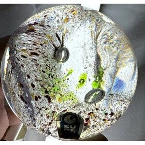 Large Old/Antique Czech/Bohemian Glass Paper Weight Purple Green Yellow Red